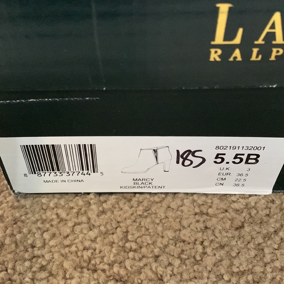 Lauren Ralph Lauren Marcy Black Leather Heeled Platform Boot Booties Sz 5.5 - Picture 7 of 7